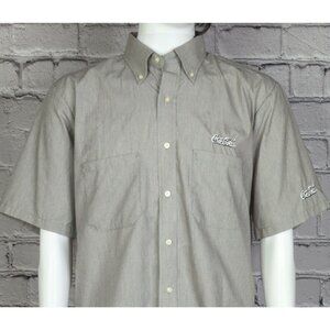 Coca Cola by Cintas Grey Logo Short Sleeve Uniform Button Down Shirt, Mens Large